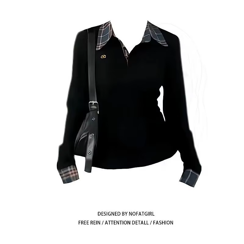 T-shirt à manches longues et col POLO américain pour femme