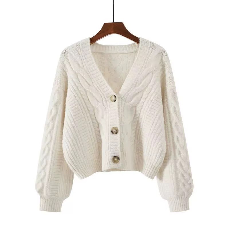 Cardigan court à manches longues et col en v pour femme