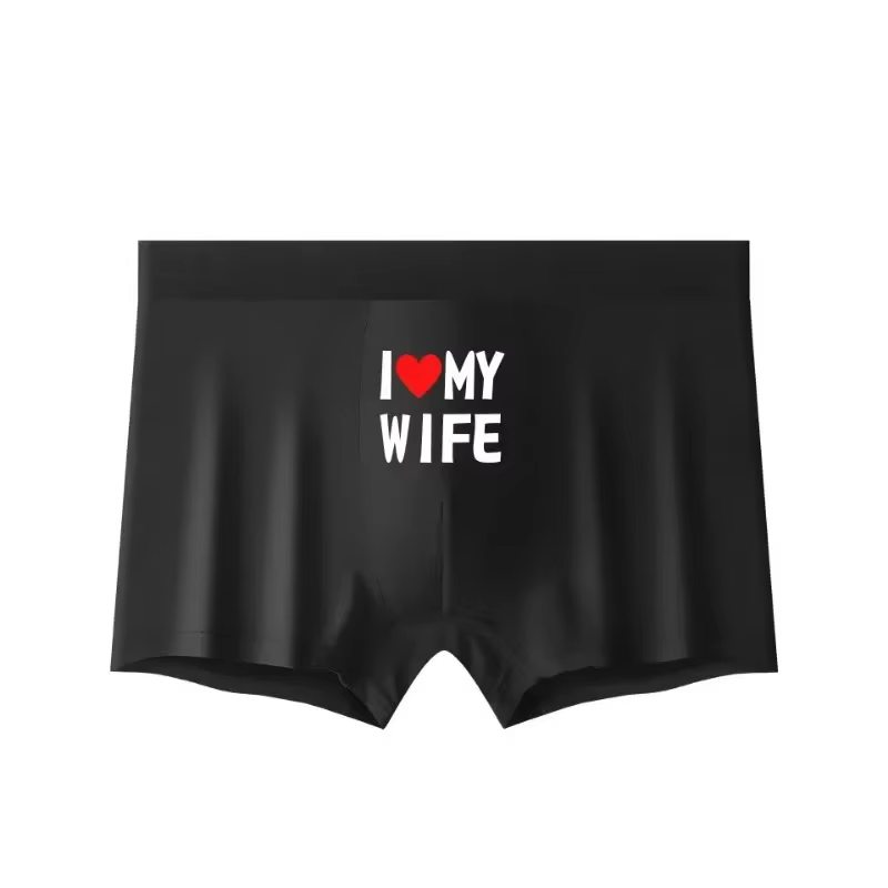 Sous-vêtements pour hommes, couleur noire, boîte à la mode, impression personnalisée, j'aime ma femme, sous-vêtement doux et respirant