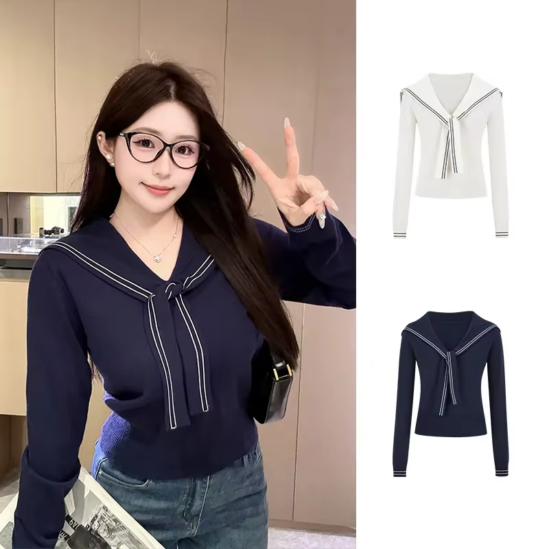 Pull en maille à col marin pour femme