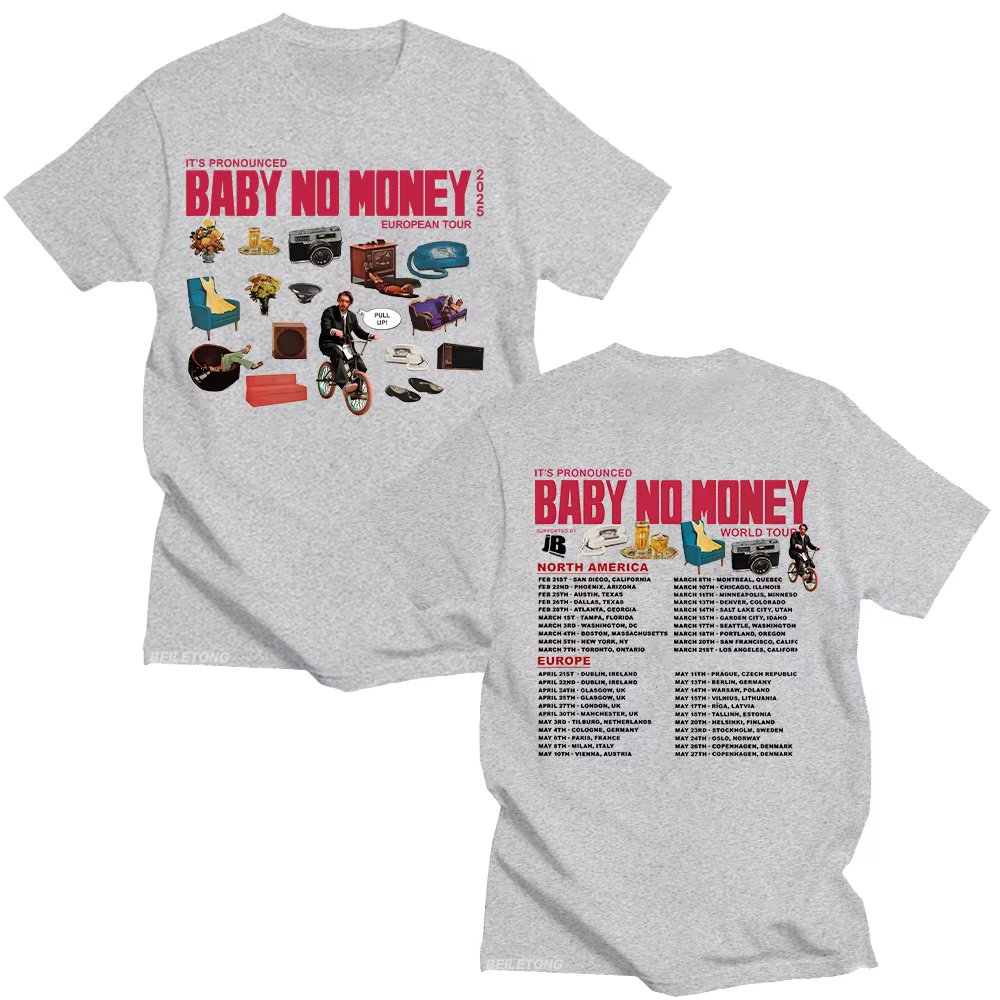 Bbno $ c'est préconcé bébé pas d'argent Tour européen 2025 T-shirts rappeur humoristique coton t-shirt à manches courtes été unisexe hauts