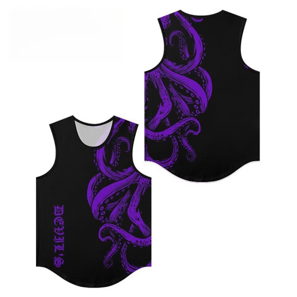 Hommes débardeur gilets fonds marins tentacules méduses imprimé à la mode respirant plage coupe ample vêtements de sport sport vêtements surdimensionnés