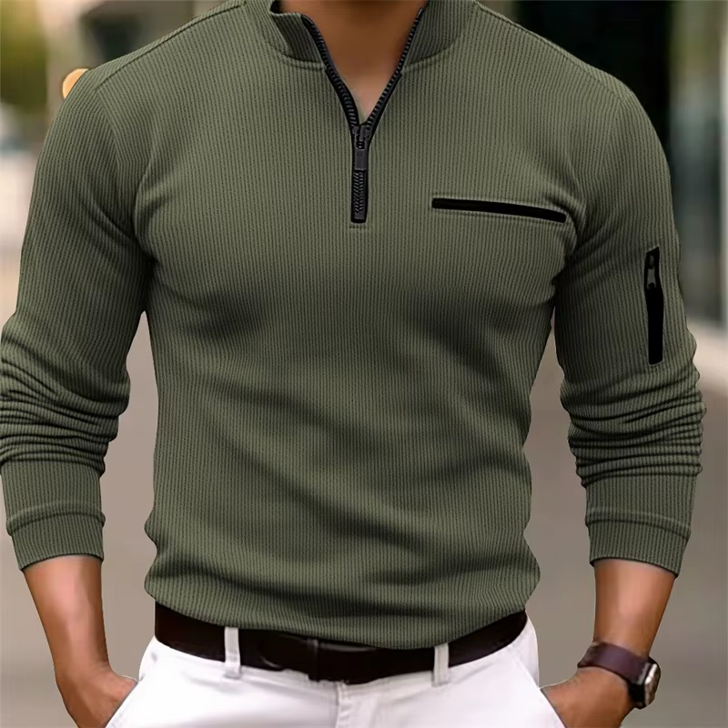 POLO rayé à manches longues pour hommes