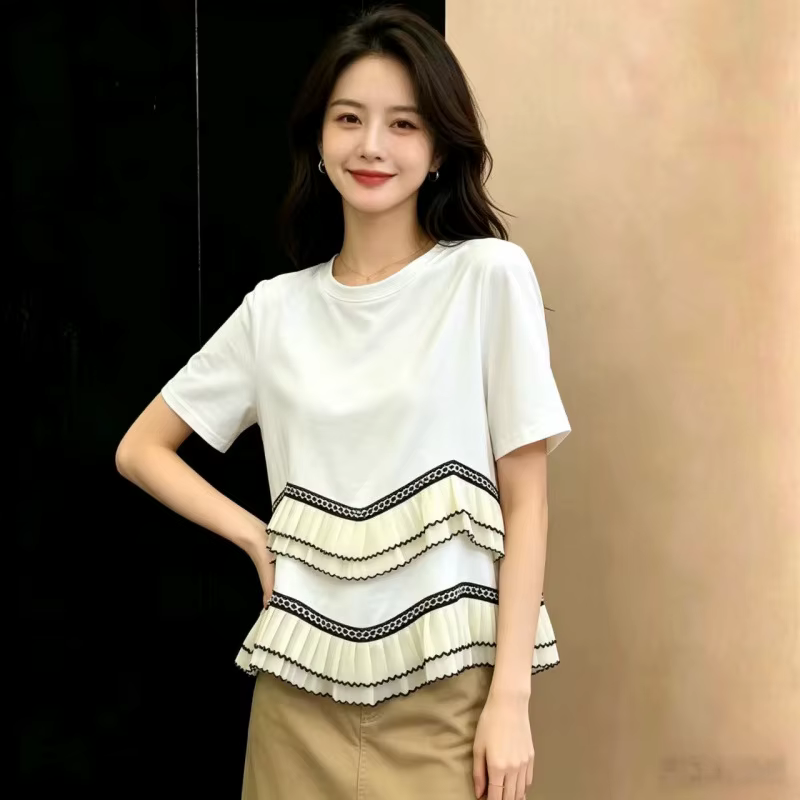T-shirt à manches courtes et col rond pour femme grande taille