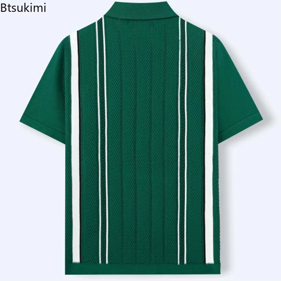 Chemises polo en tricot rayées rétro pour hommes