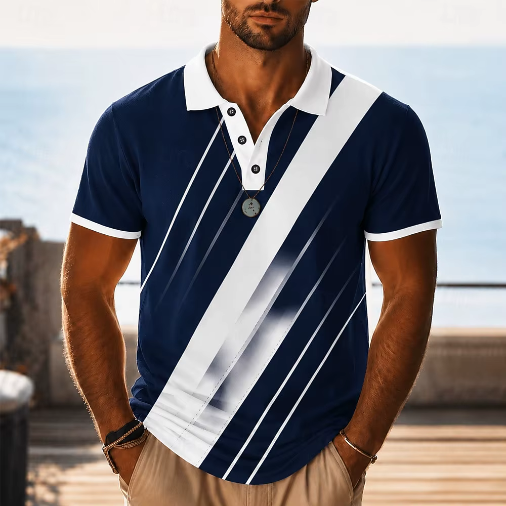 Polo pour homme à imprimé color block rouge
