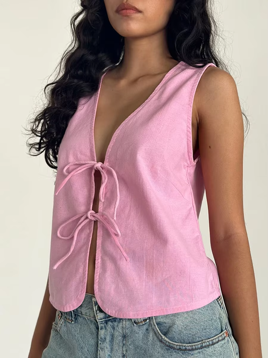 Haut court à bretelles pour femme, nœud papillon, rétro, précieux, glaçure courte, mode streetwear, Y2K, été