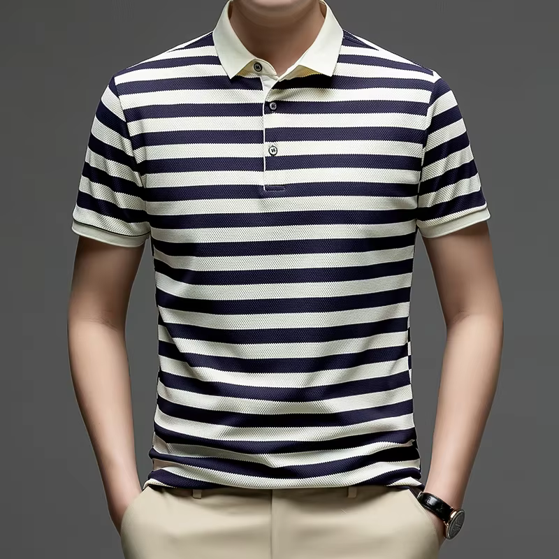 Polo rayé pour hommes, manches courtes