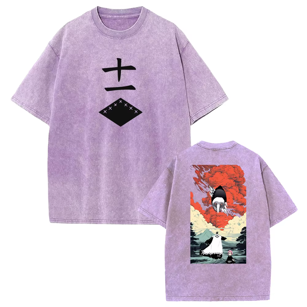 Zaraki Kenpachi eau de javel Anime vêtements hommes femmes surdimensionné T-shirts à manches courtes lavé t-shirt rétro