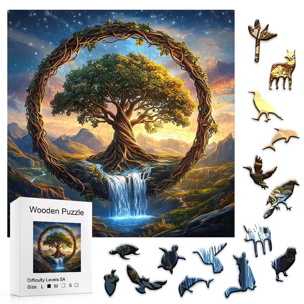 Puzzle en bois de rivière cascade arbre de vie pour adultes | Jeu familial créatif irrégulier de forme unique –