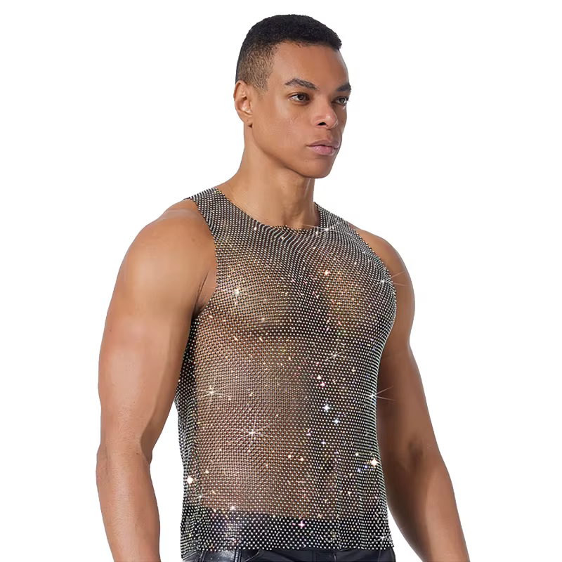 Débardeur en maille à strass scintillants pour homme