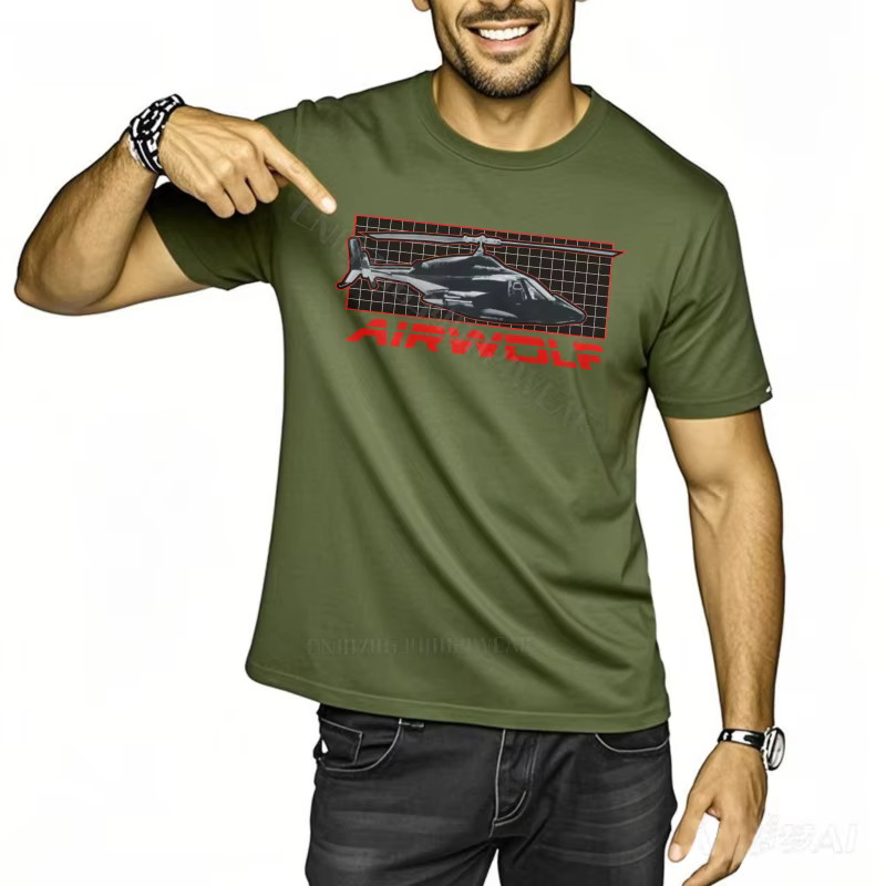 T-shirt hommes graphique coton t-shirt Airwolf Logo sur noir col rond mode t-shirt classique à manches courtes nouveaux Teeshirts