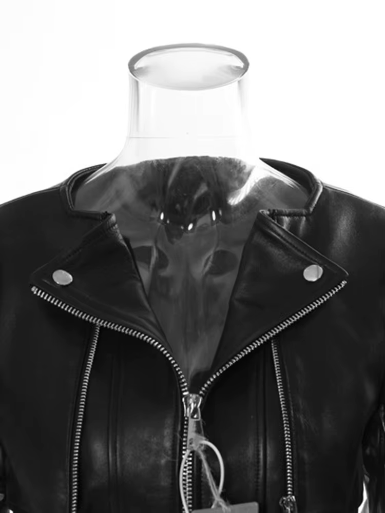 [EAM] coupe ample noir Pu cuir maille veste élégante nouveau revers à manches longues femmes manteau mode marée printemps automne 2026 17A8517