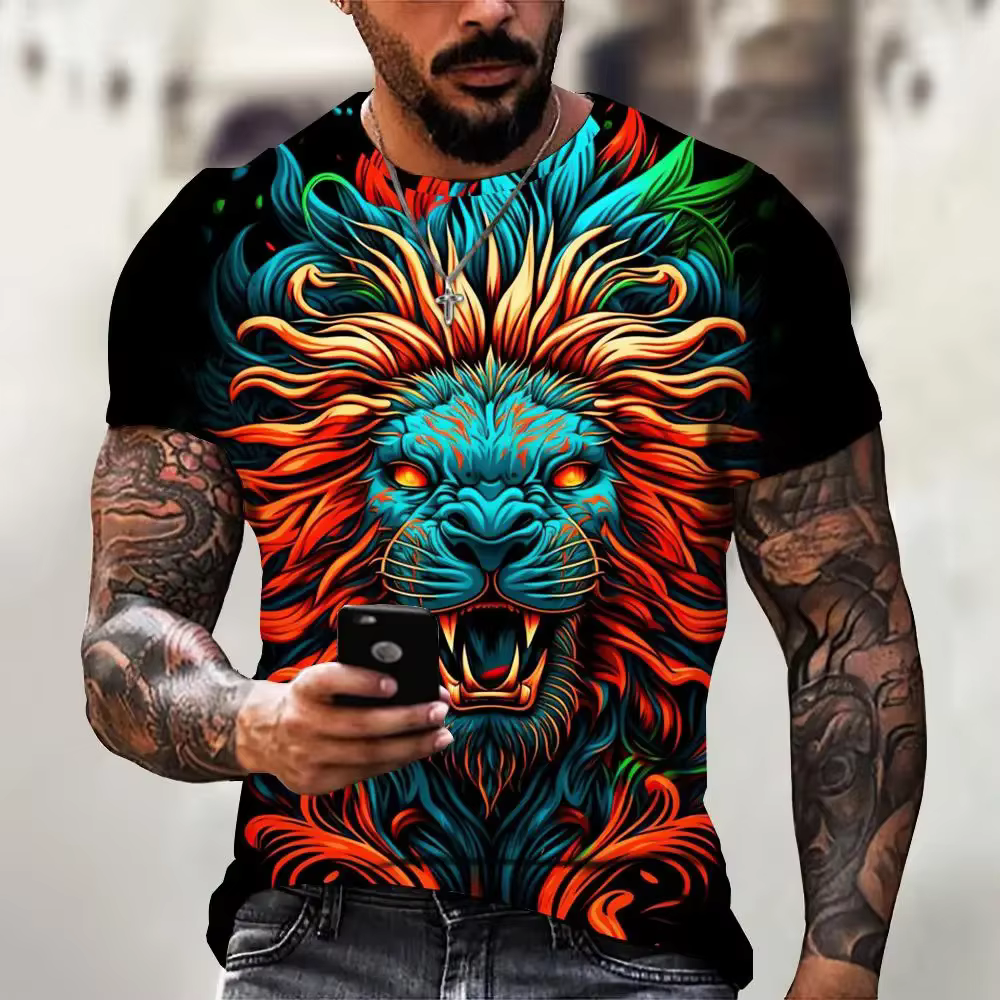 T-shirt à manches courtes imprimé animal 3D pour hommes