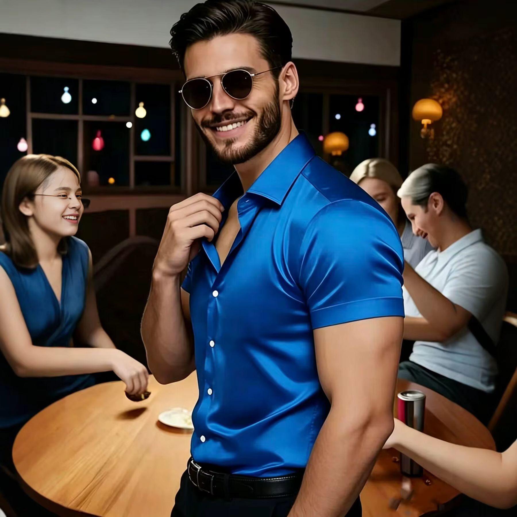 Chemise en satin de soie à manches courtes pour homme