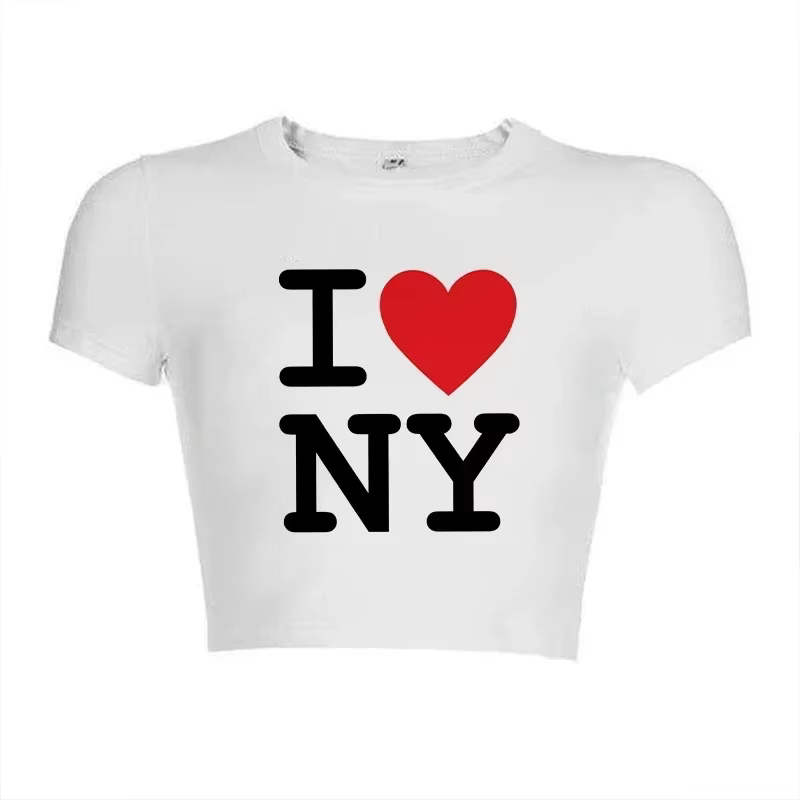 Haut court I love NY 2000s Streetwear Harajuku femmes T-shirt à manches courtes Y2K mode lettre imprimer mignon bébé t-shirts e-girls mince