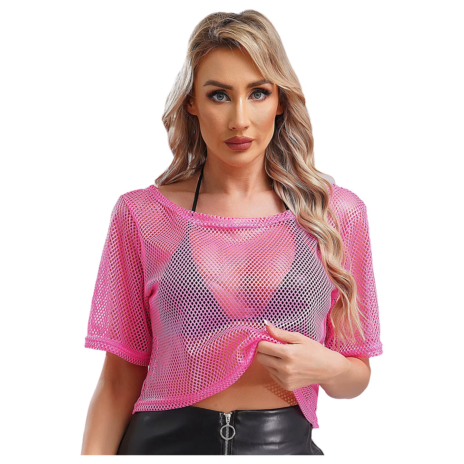 T-shirt en résille Chang des années 80 néon pour femme