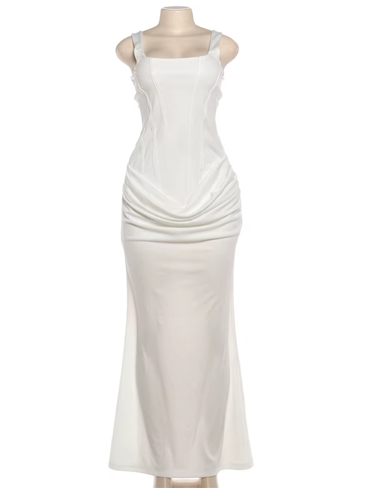 Kliou – Robe longue froncée élégante pour femme