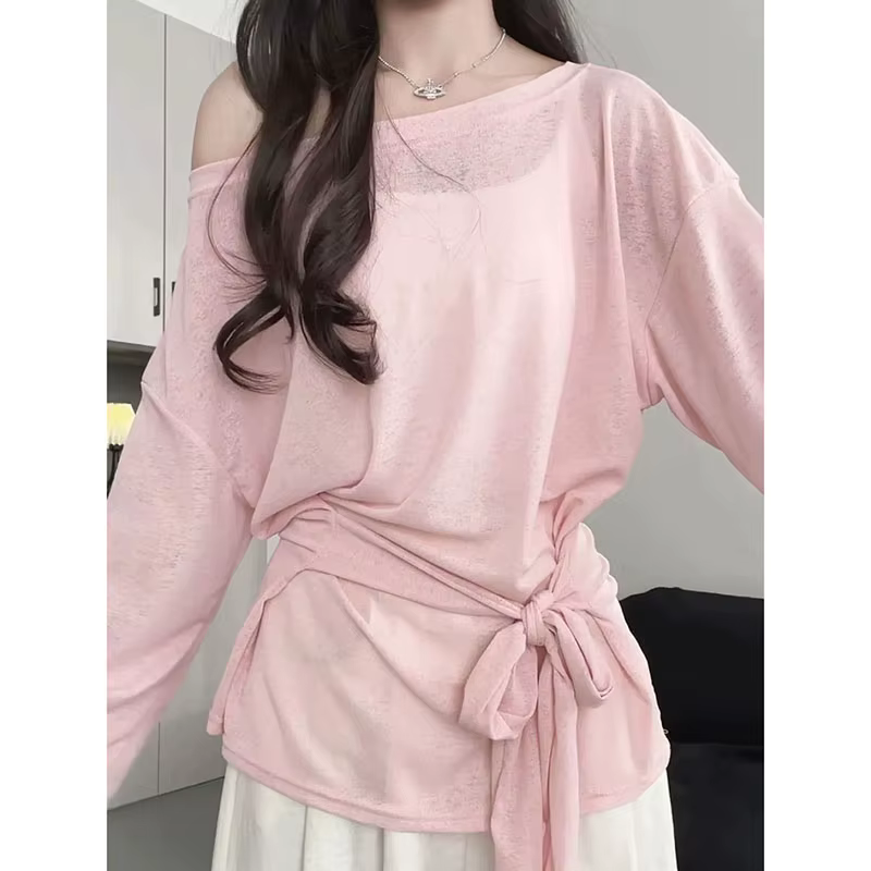 Chemise transparente de protection solaire pour femme, t-shirt d'été fin, respirant, à manches longues, couleur unie, col rond, vêtements basiques
