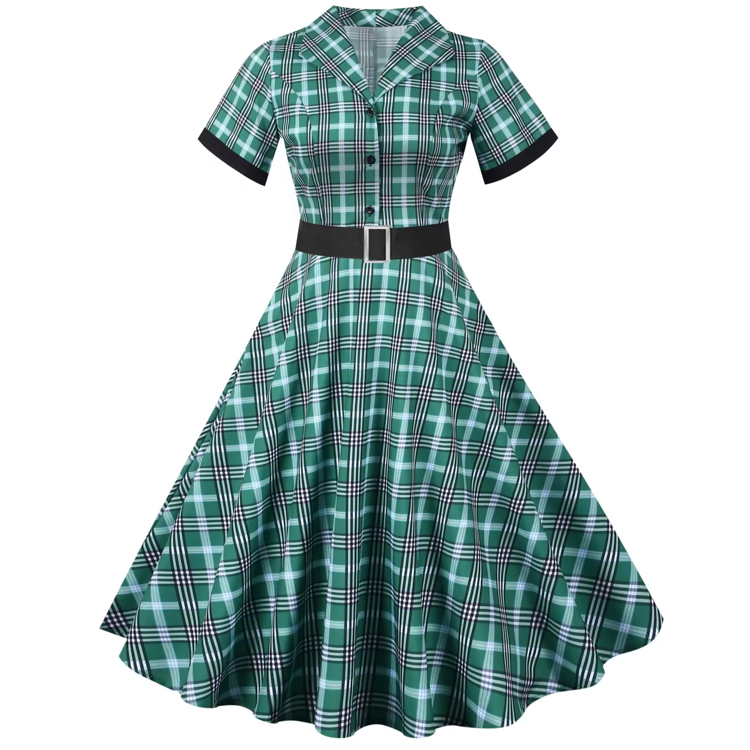 Robe rétro à carreaux, coupe cintrée