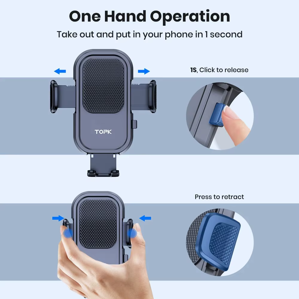 TOPK support de téléphone de voiture pour grille d'aération, [grands téléphones et étui épais amical] support de téléphone portable pour voiture mains libres pince berceau véhicule