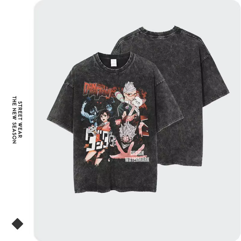 Anime Dan Da Dan t-shirt surdimensionné Vintage lavé Dandadan T-shirts Streetwear rétro Manga Ayase Momo Takakura Ken