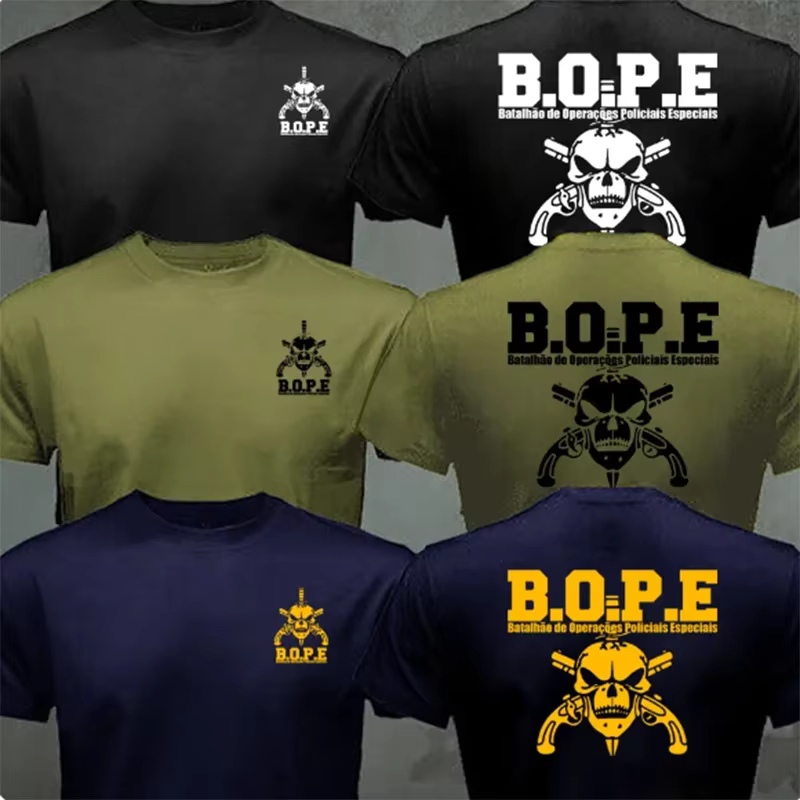 Brésil BOPE Elite Force Spéciale T-shirt Noir Beige Blanc Coton O-cou D'été À Manches Courtes Décontracté Hommes