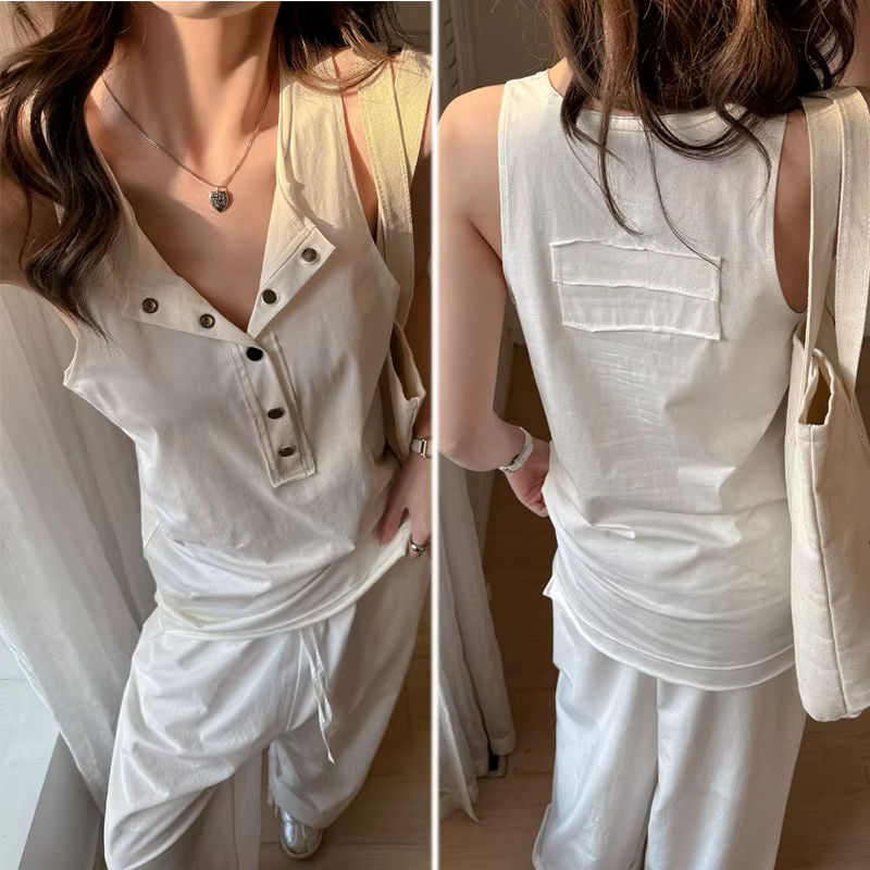 Débardeur en coton à col Henley pour femme