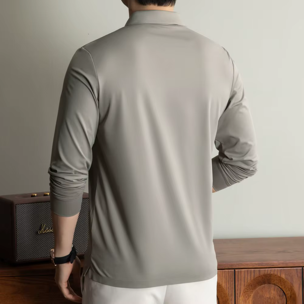 Nouvelle Tendance Polo en Soie de Mûrier pour Homme – Haut de Gamme Décontracté Chic à Manches Longues