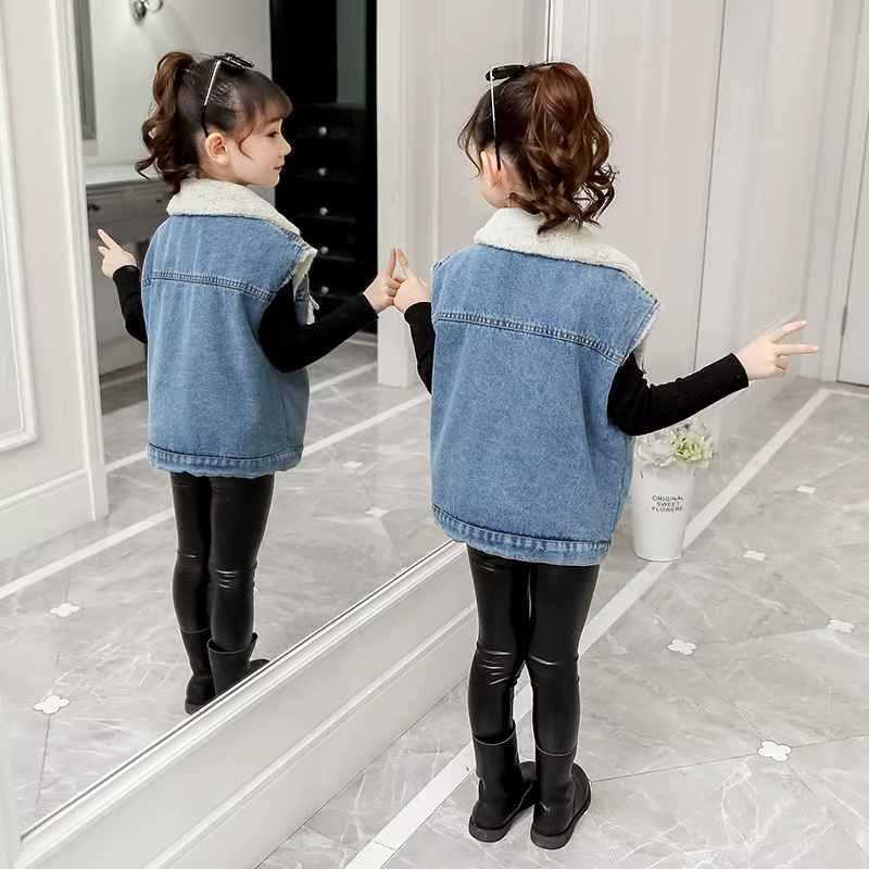 2025 enfants automne hiver Denim gilet pour fille isolé sans manches veste d'extérieur 4-13 ans