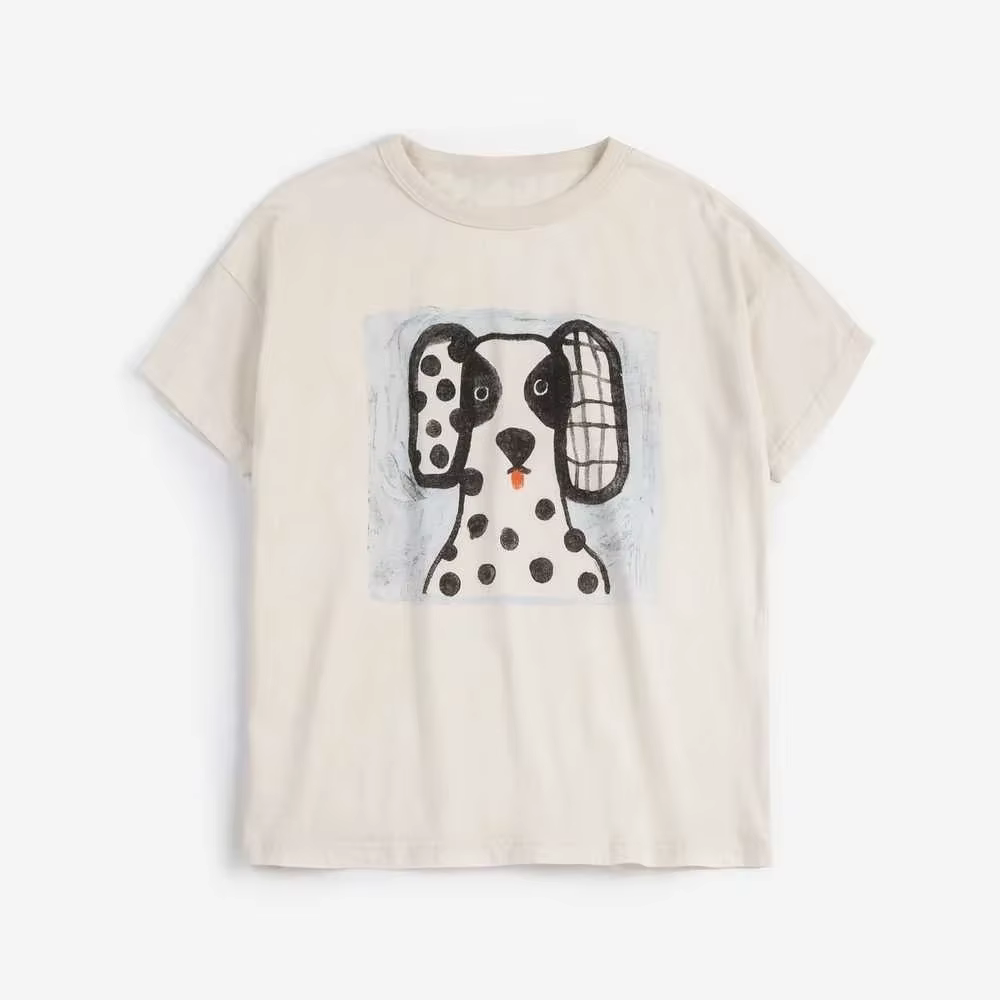 T-shirt pour enfants 2026 Nouvelle Collection Été Blanc Dessin Animé Mode Garçons Manches Courtes Coton Imprimé Filles