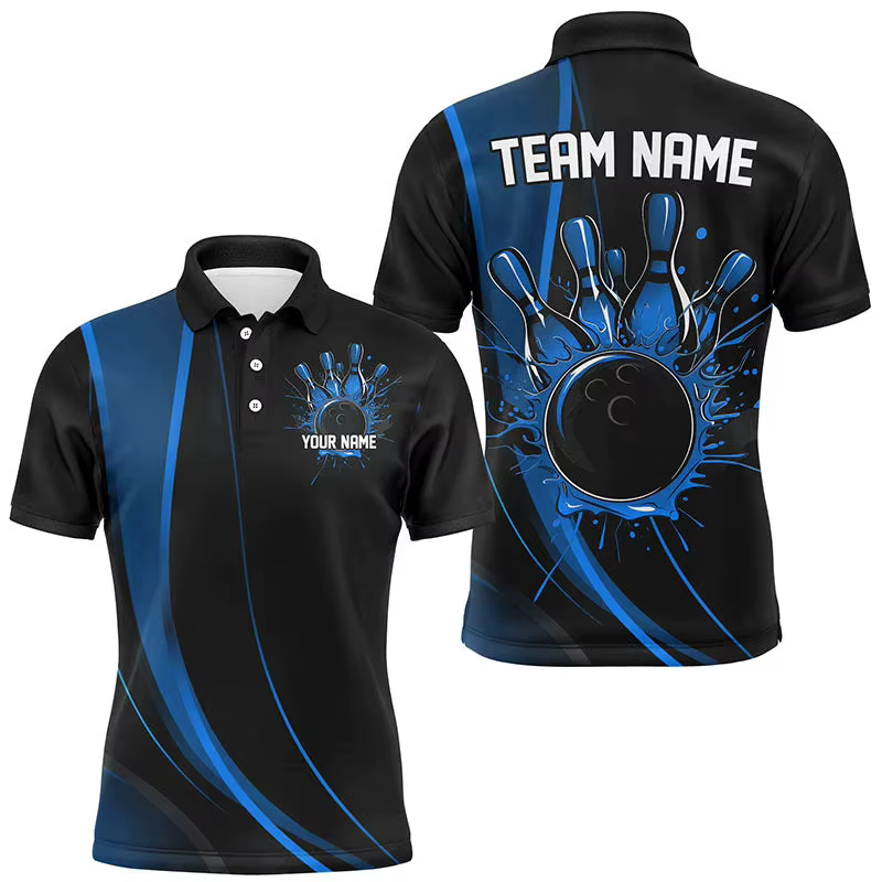 Tendance Bowling graphique 3D imprimé polos mode d'été nom personnalisé nom de l'équipe hommes Polo décontracté séchage rapide uniformes d'équipe