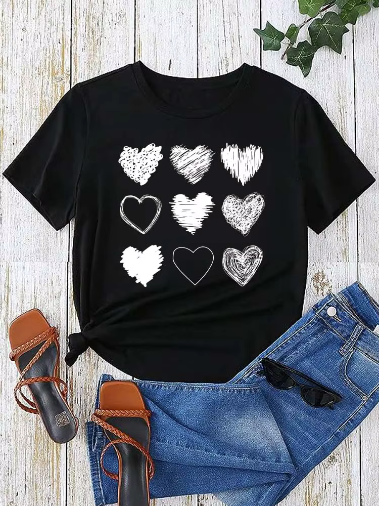 T-shirts pour femmes imprimés cœur rouge