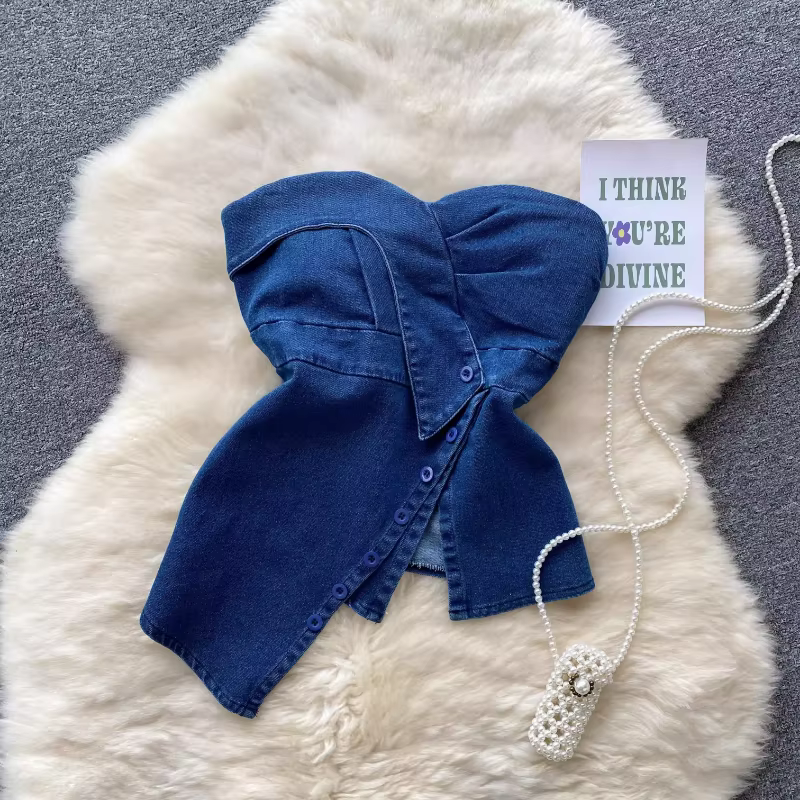 Y2K-Jean Crop Top Chic Sans Bretelles