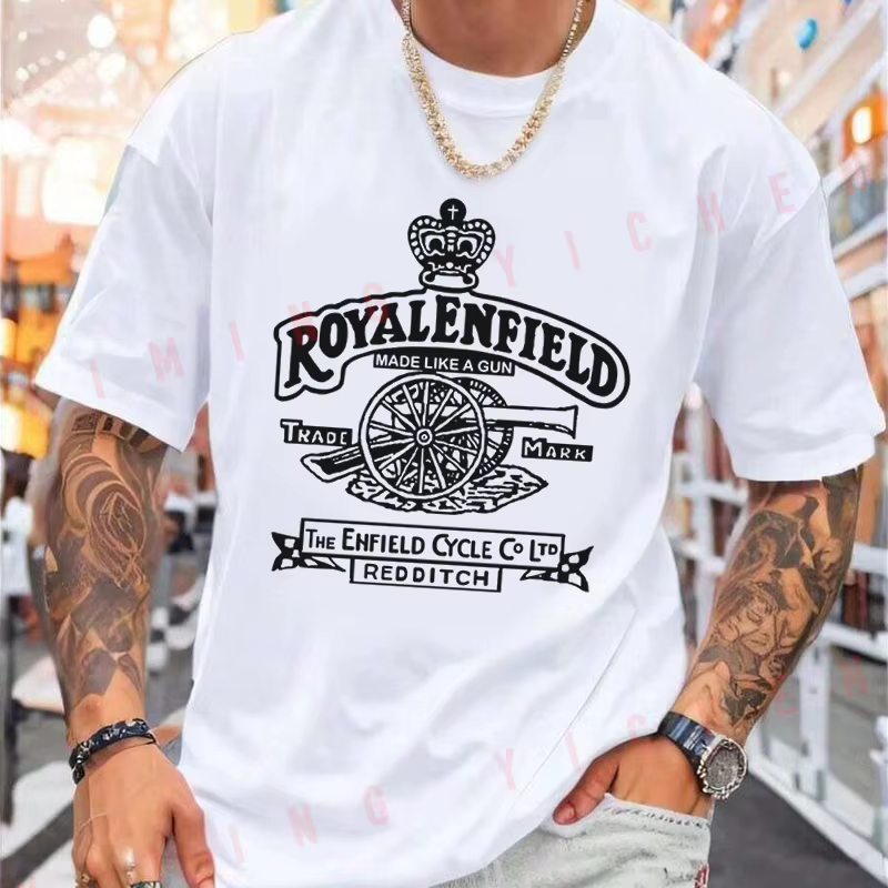 T-shirt unisexe rétro vintage classique Royal Enfield avec logo pistolet, haut décontracté à manches courtes pour motard, idéal pour l'été