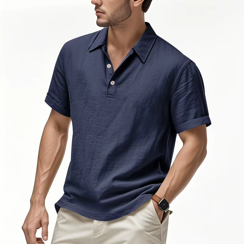Chemises polo en lin uni pour hommes