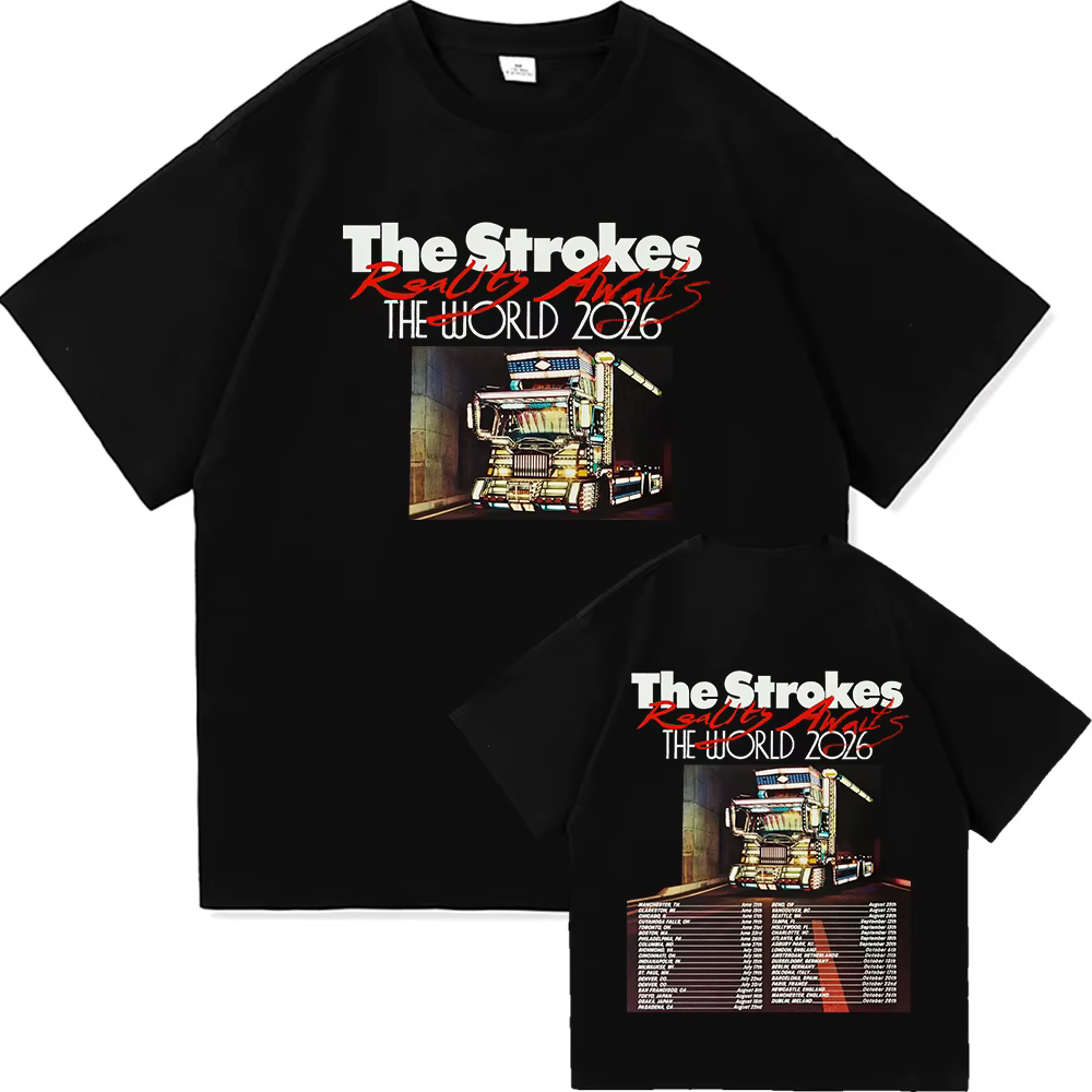 Reality Awaits North America Tour 2026 T-shirt The Strokes Band Design T-shirts imprimés en coton à manches courtes pour hommes