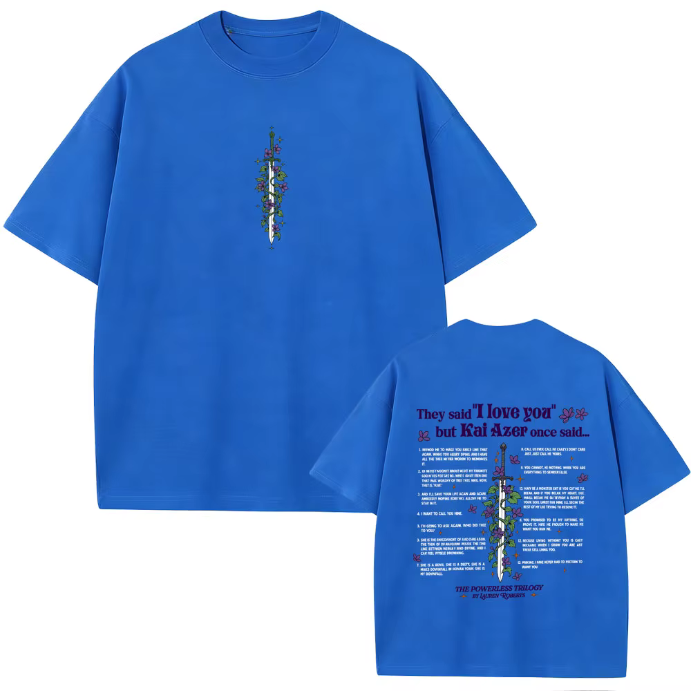 Kai Azer I Love You in Powerless T-shirt Homme Femme Y2k Harajuku Esthétique T-shirts Unisexe Décontracté Coton Oversize