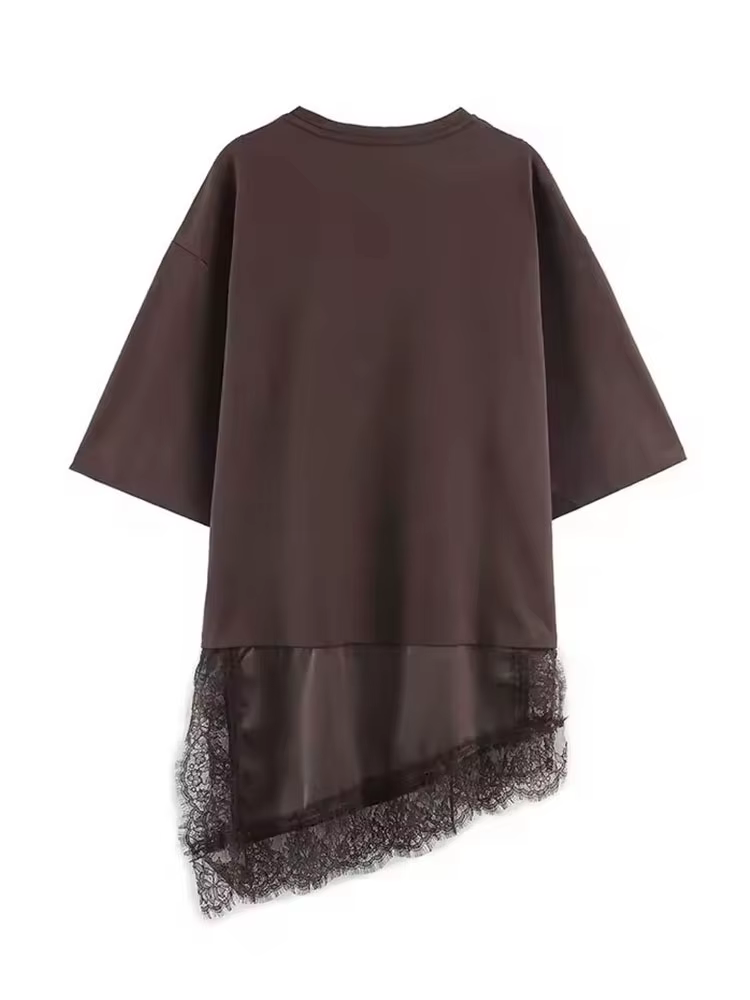 T-shirt asymétrique à col rond et manches courtes pour femme