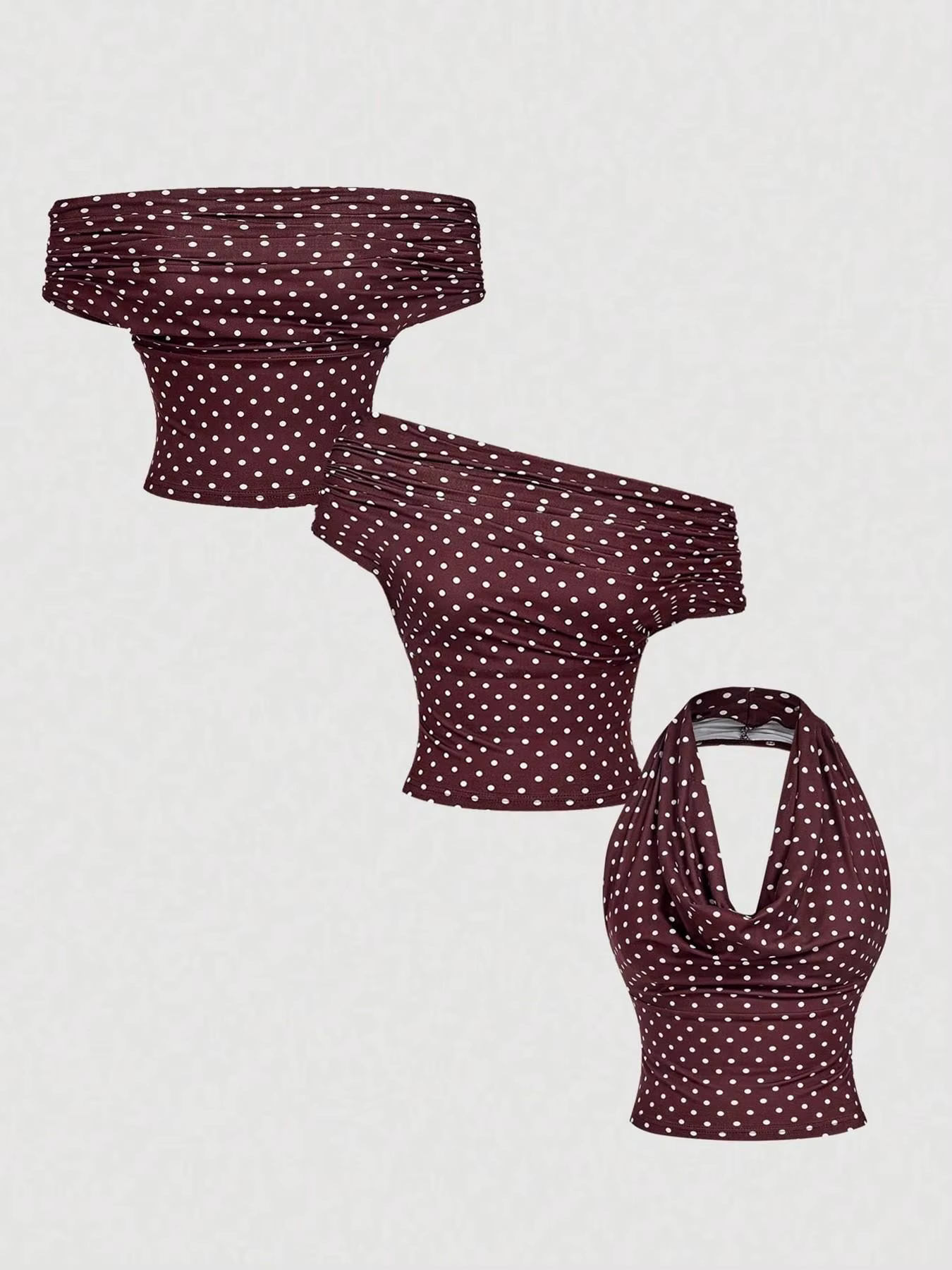 Haut court en tricot pour femme avec options de port polyvalentes et détail froncé sur le côté