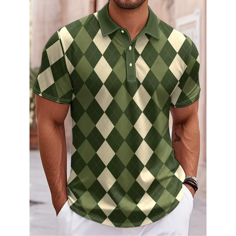 Polo imprimé 3D géométrique coloré pour homme