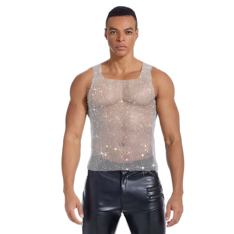 Débardeur en maille à strass scintillants pour homme