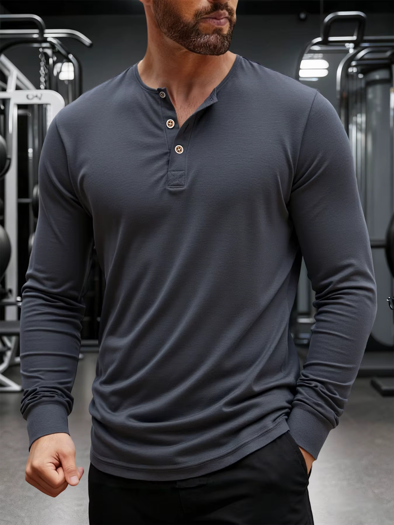 T-Shirt manches longues col Henley pour homme