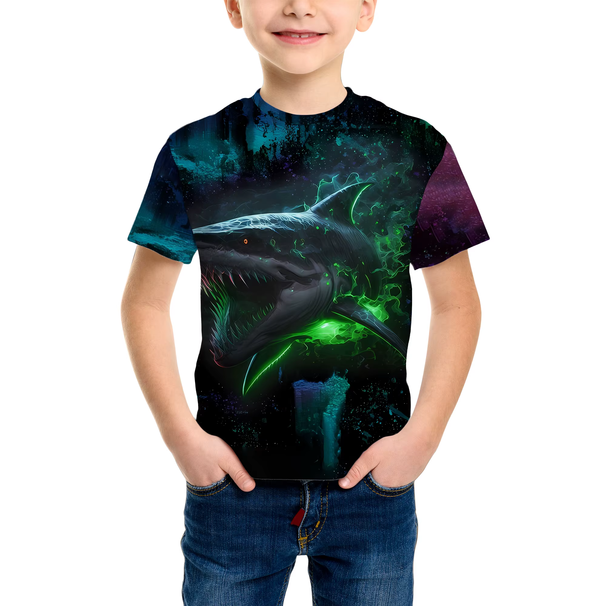 T-shirt tendance à imprimé requin 3D