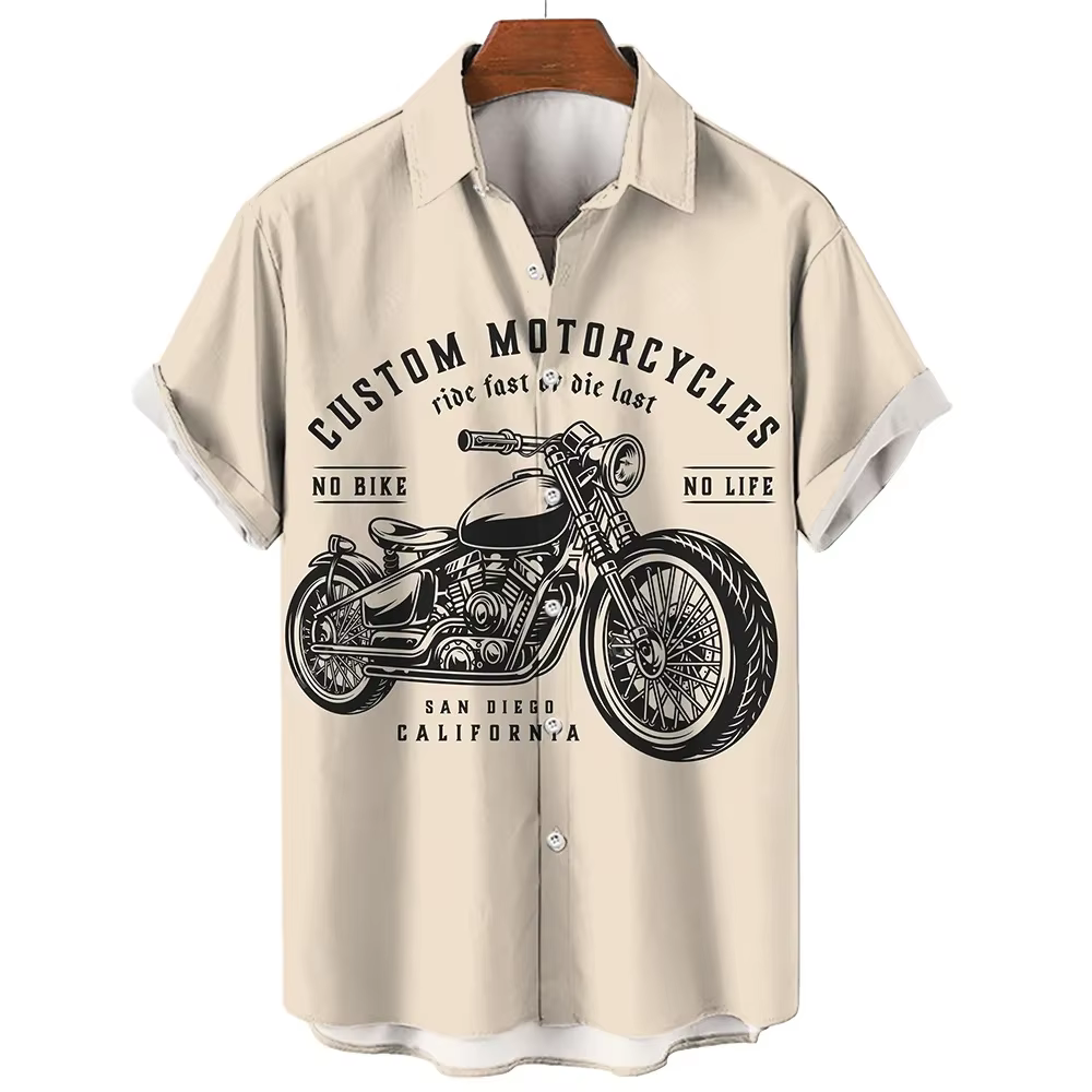 T-shirt Rétro à Motif Moto Manches Courtes pour Homme Été 2026 – Motif Moto 3D