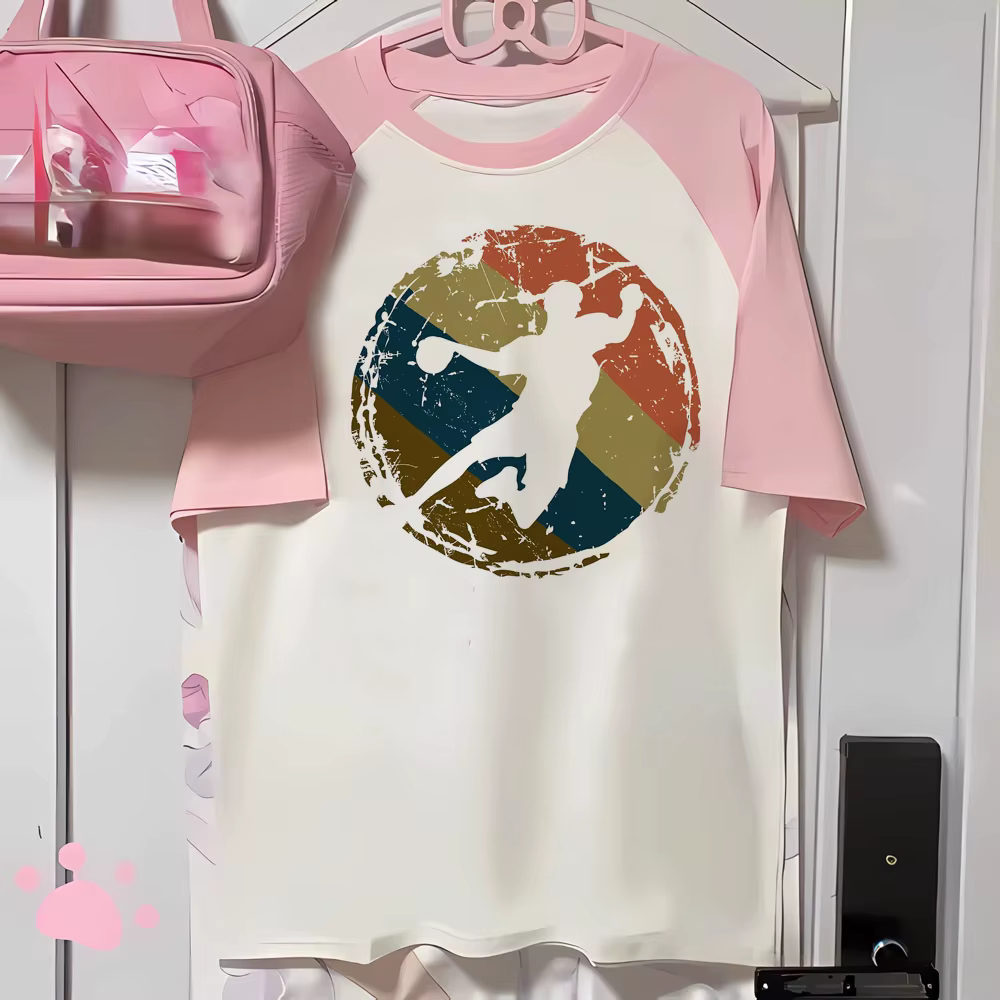 Handball t-shirt femmes élégant imprimé design bande dessinée