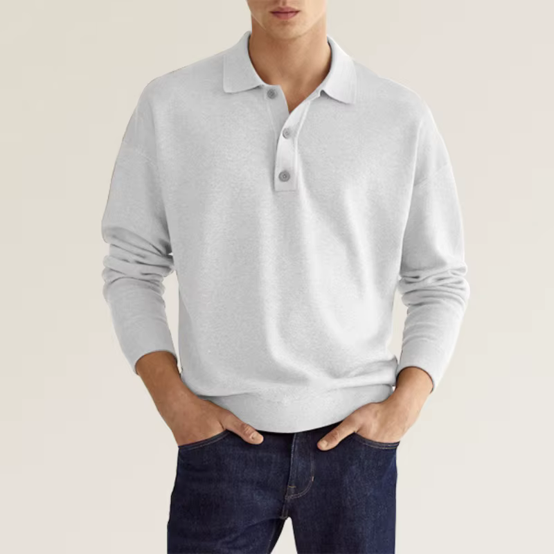 Polo classique pour homme à manches longues avec col rabattable
