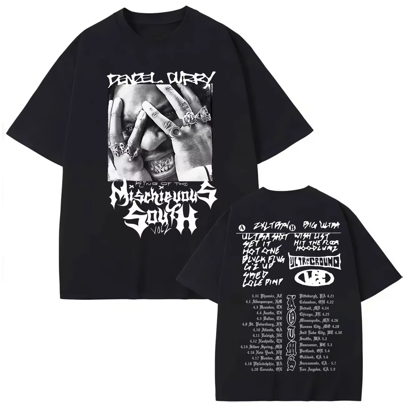 T-shirts graphiques du tournée 2025 du rappeur Denzel Curry