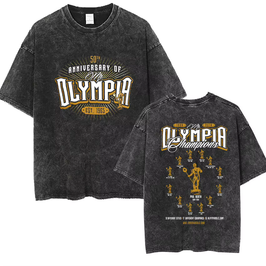 T-shirt graphique vintage délavé Olympia Gym pour homme 2026