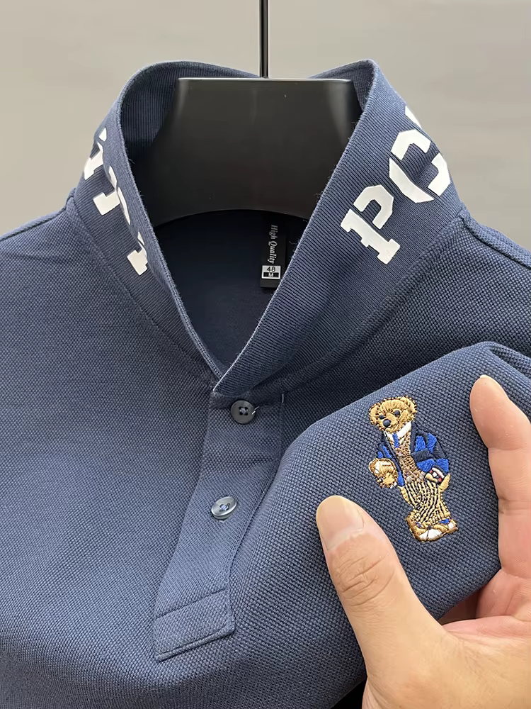 Marque de luxe 100 pur coton hommes Polo revers ours broderie à manches longues automne nouveau T-shirt affaires mode